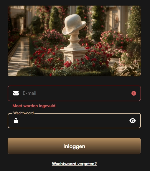 Harrycasino inlogscherm met e-mailadres, wachtwoord en inlogknop