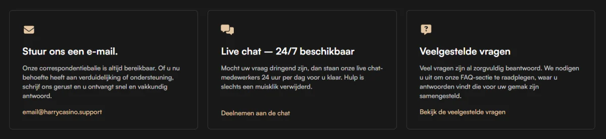 Harrycasino klantenservice met e-mail, livechat en veelgestelde vragen